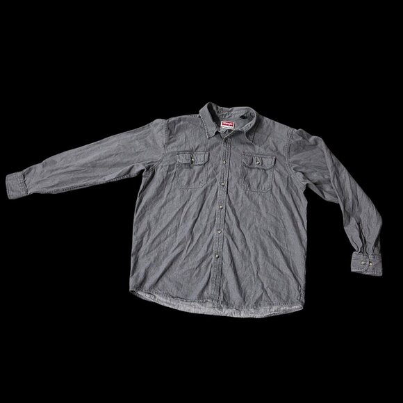 Wrangler Long Sleeve Shirt Mens Large Cotton Casual Button Up Gray Pockets - Picture 2 of 7